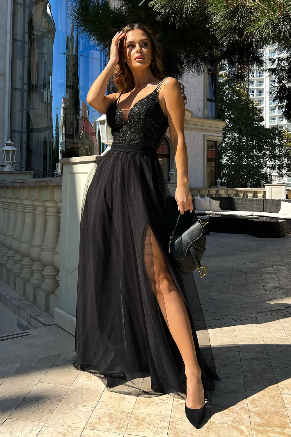 Lace evening dress