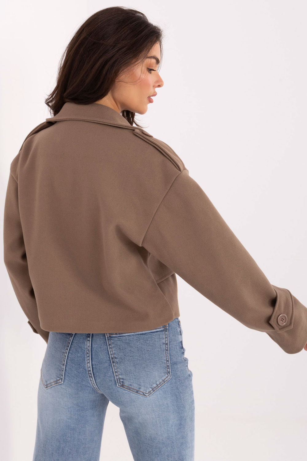 Double-breasted leather coat