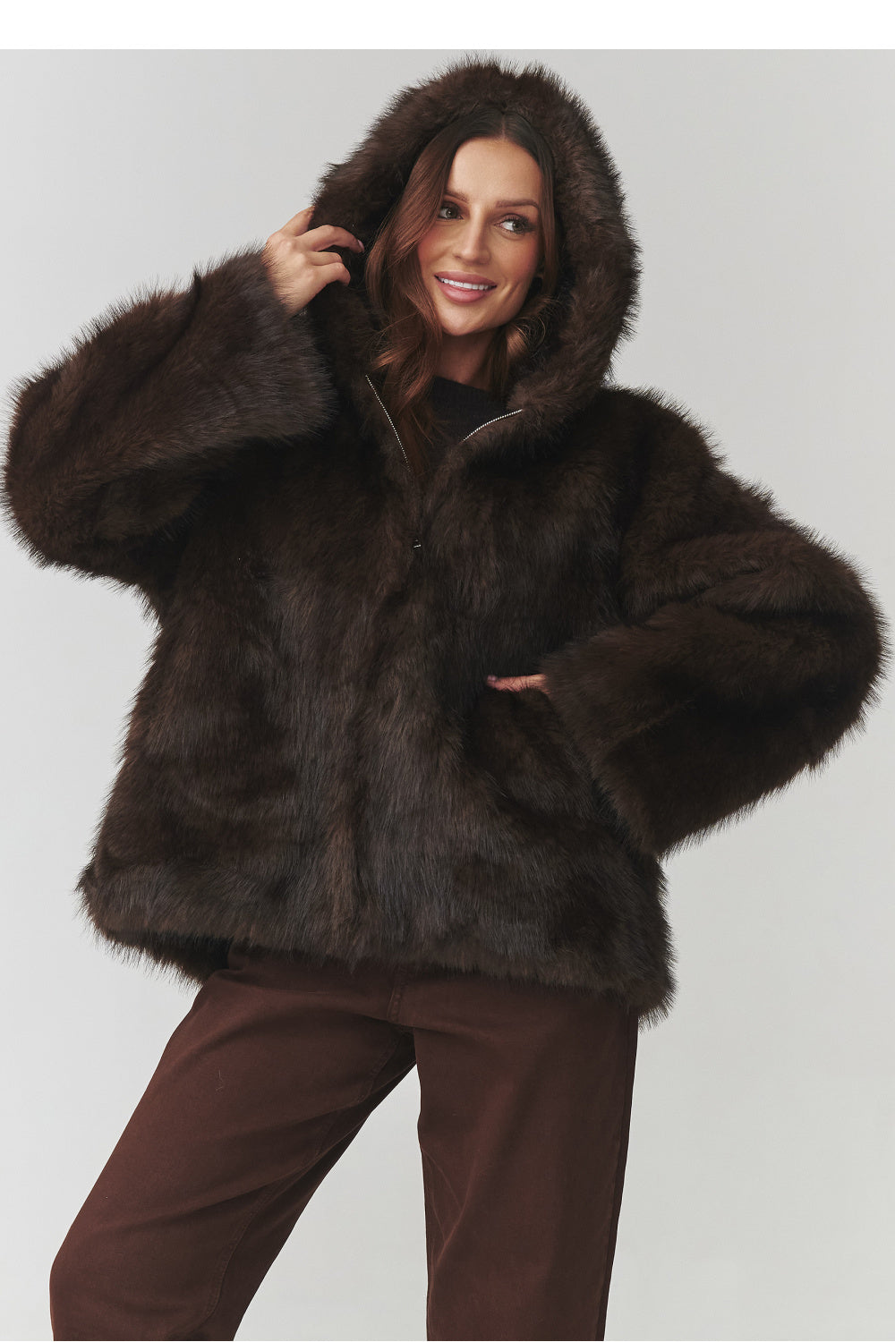 Wrap faux fur coat