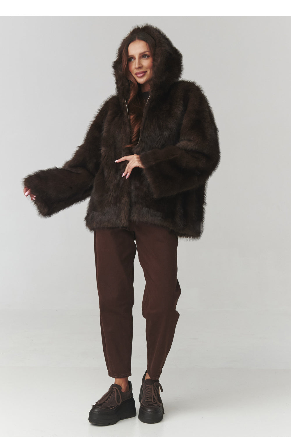 Wrap faux fur coat