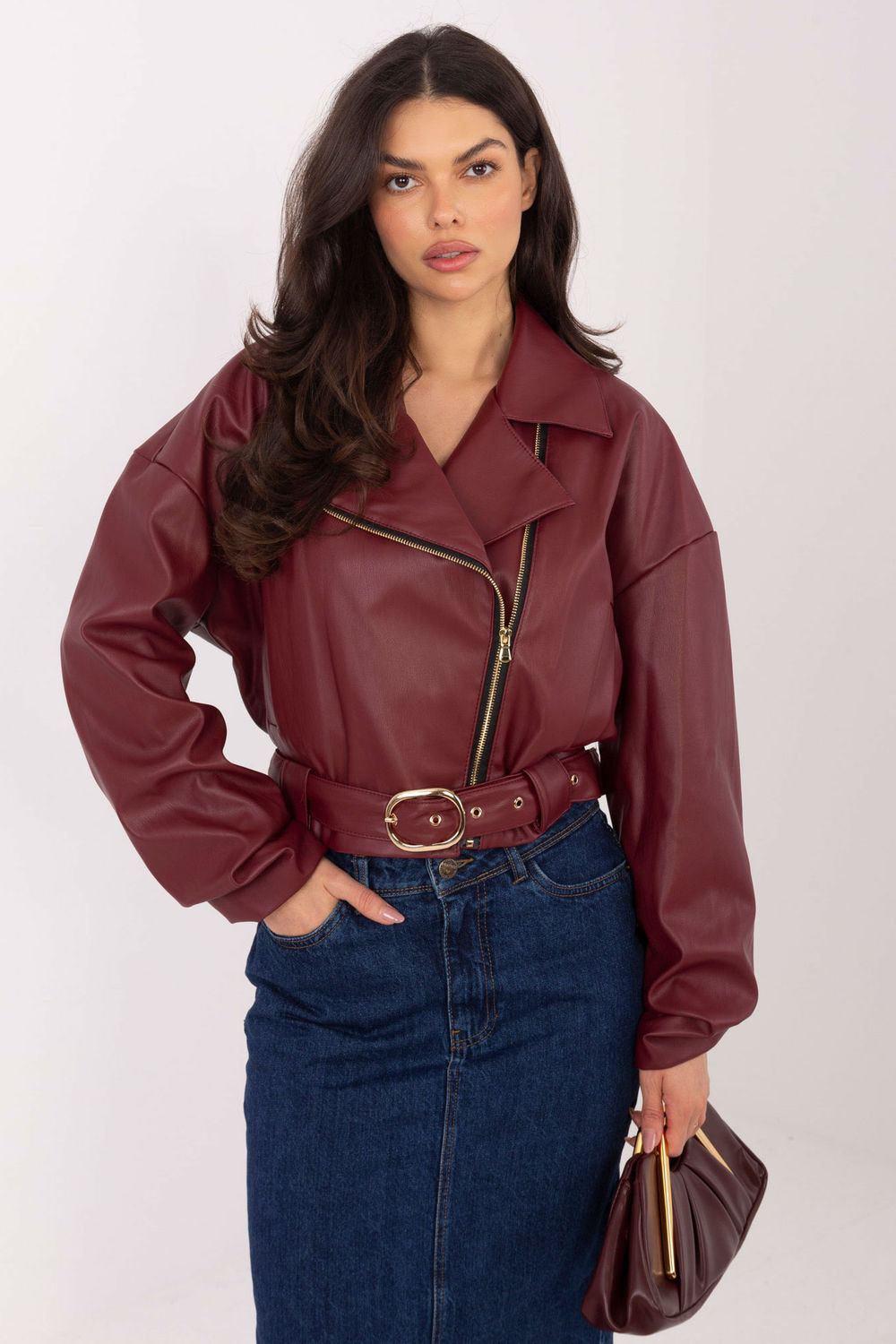Belted leather coat
