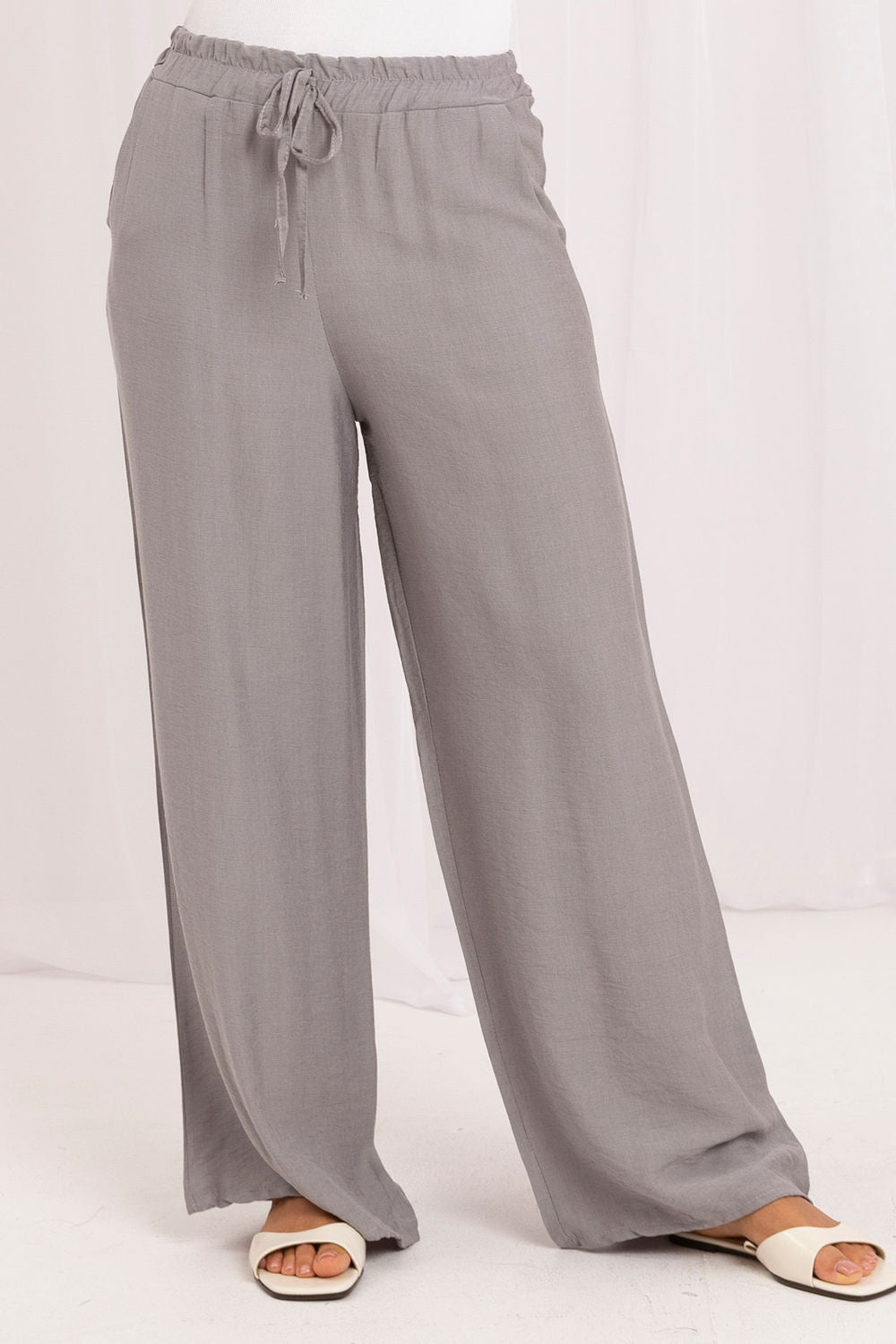Beige wide-leg trousers