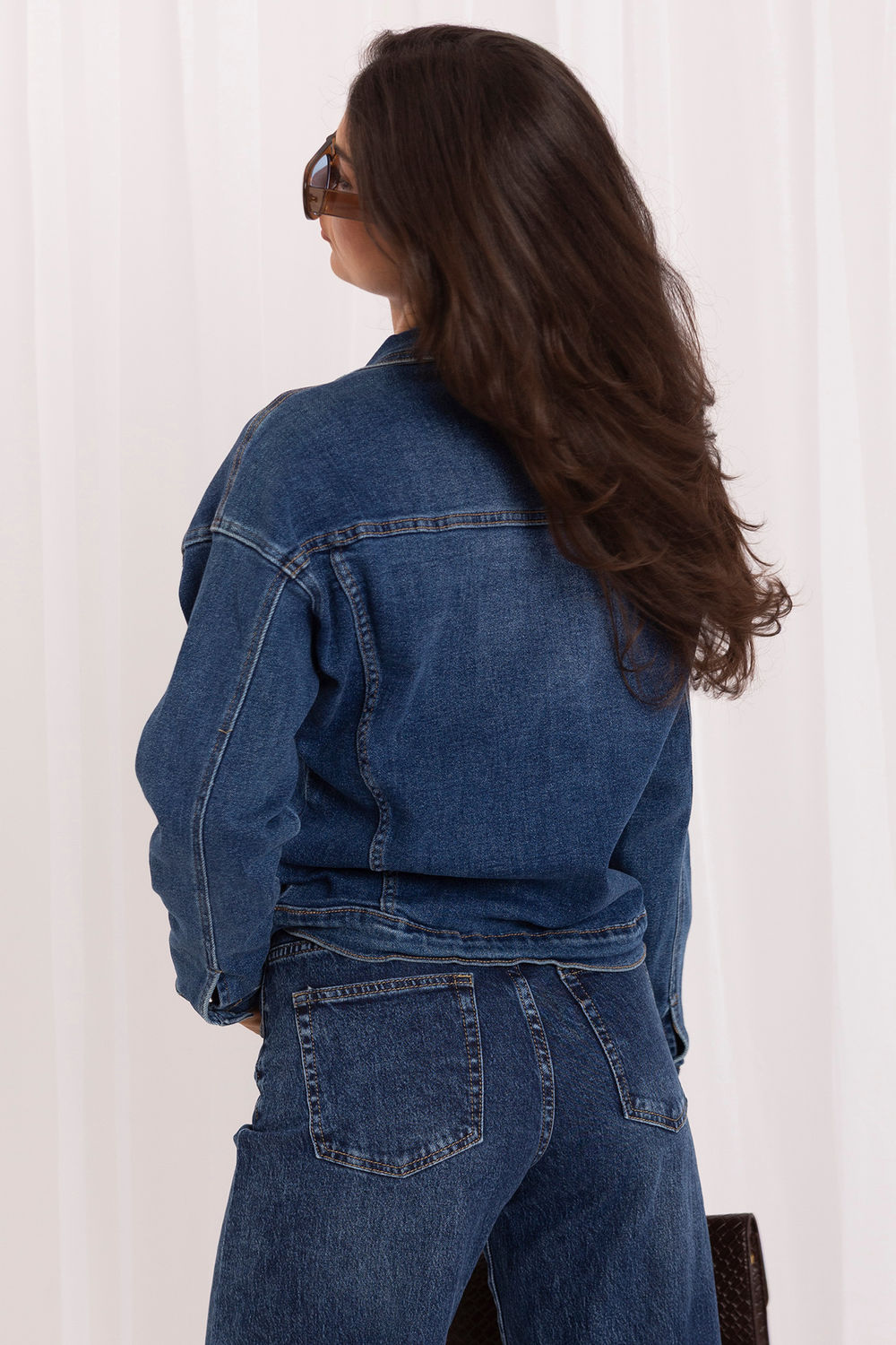 Blue buttoned pocket denim coat