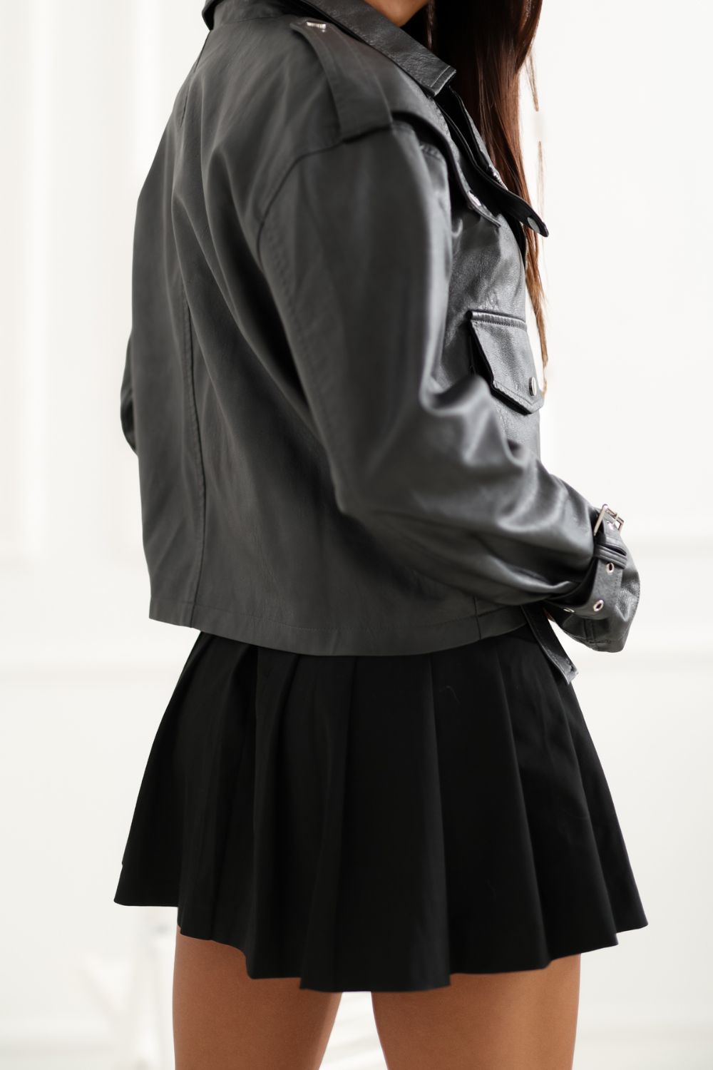 Asymmetric leather coat