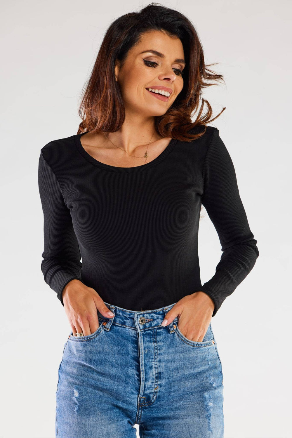 Black ribbed blouse
