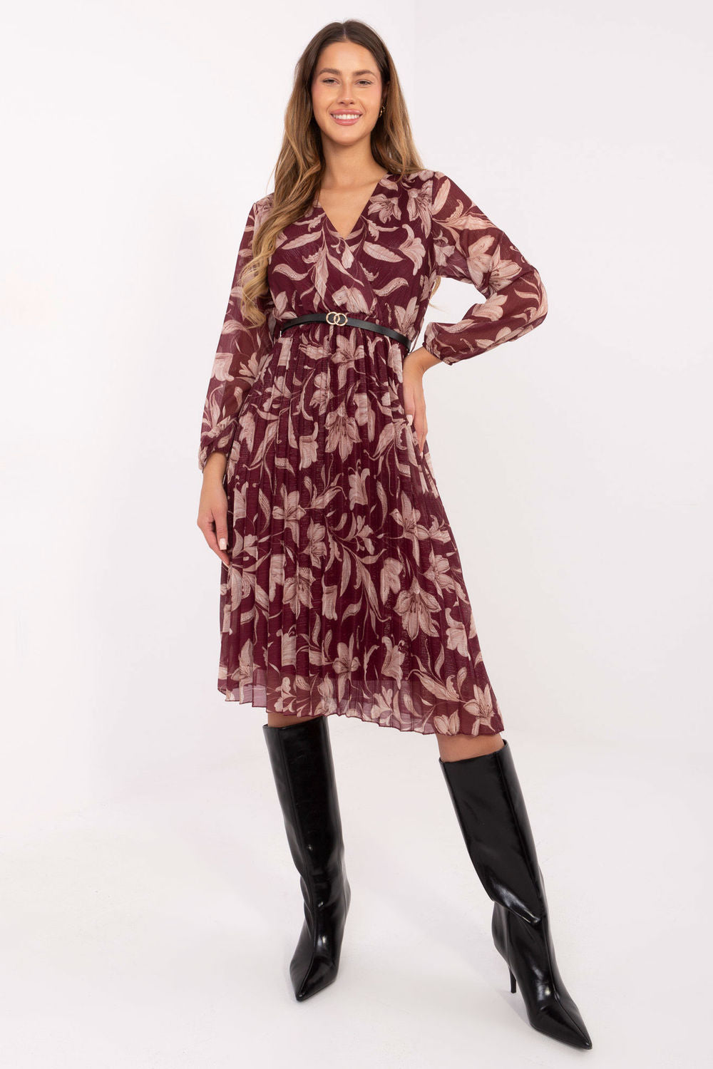 Red pleated dress