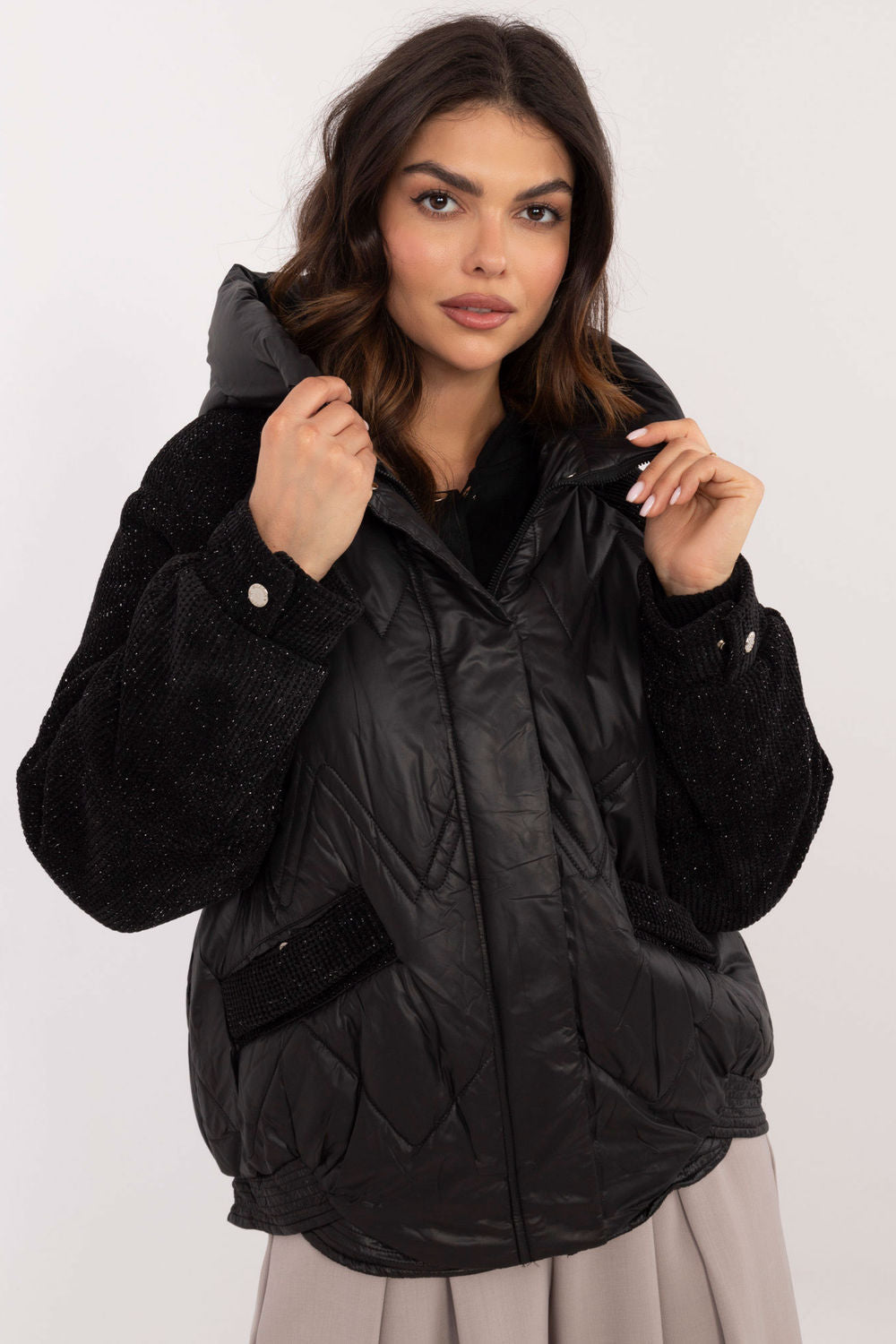 Black long-sleeve quilted coat