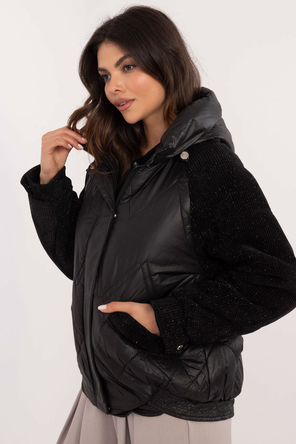 Black long-sleeve quilted coat