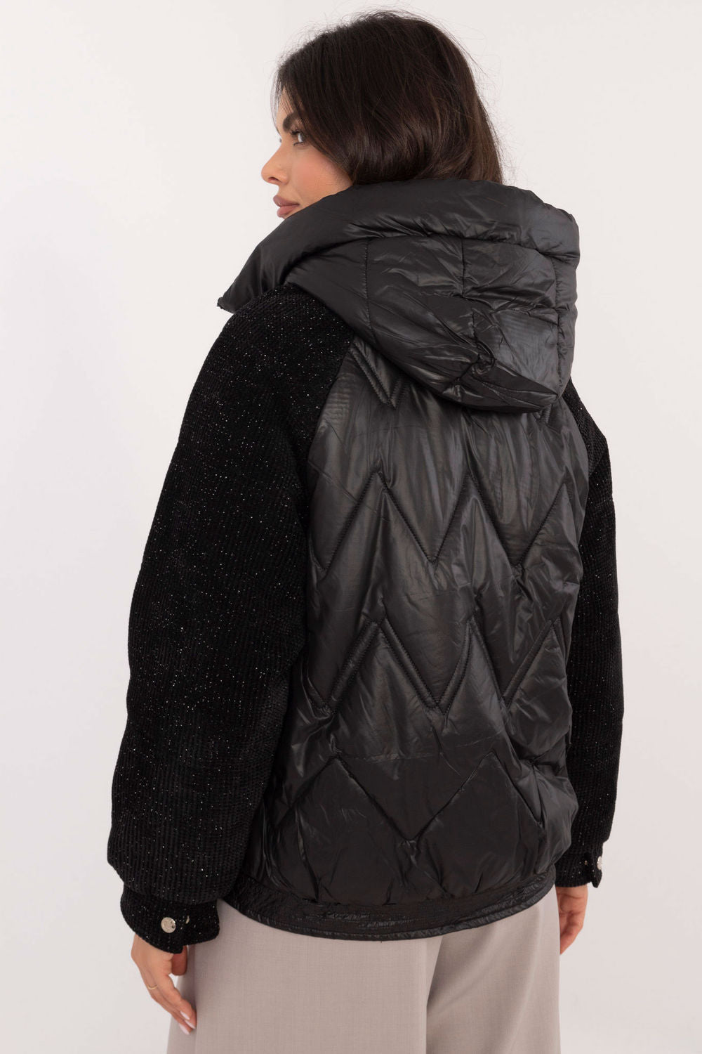 Black long-sleeve quilted coat