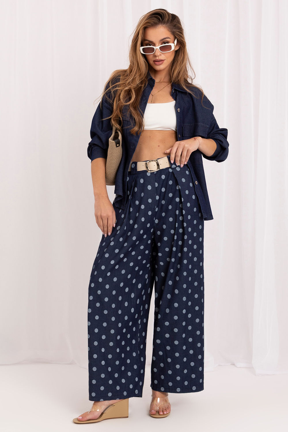 Belted polka dot trousers