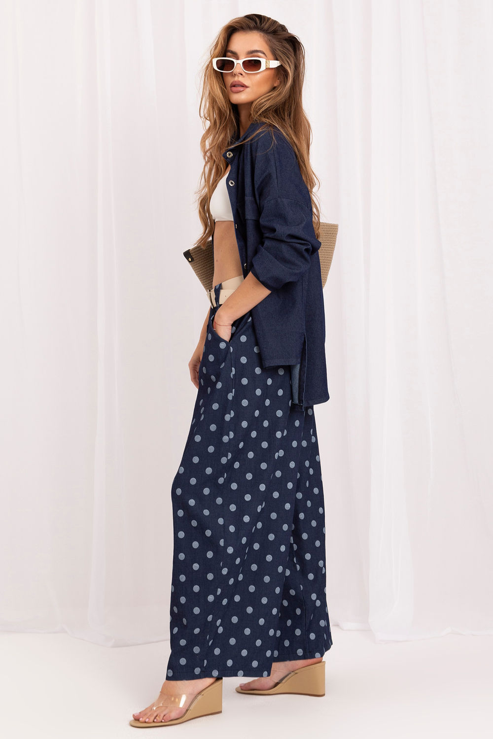 Belted polka dot trousers