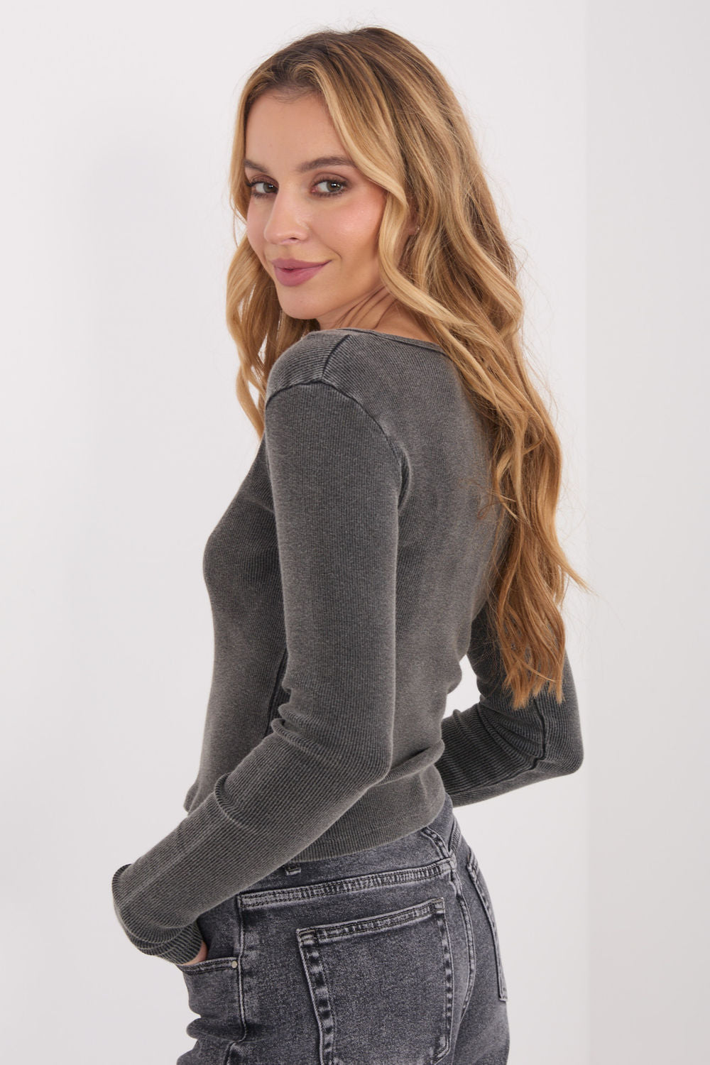 Black fitted ribbed blouse