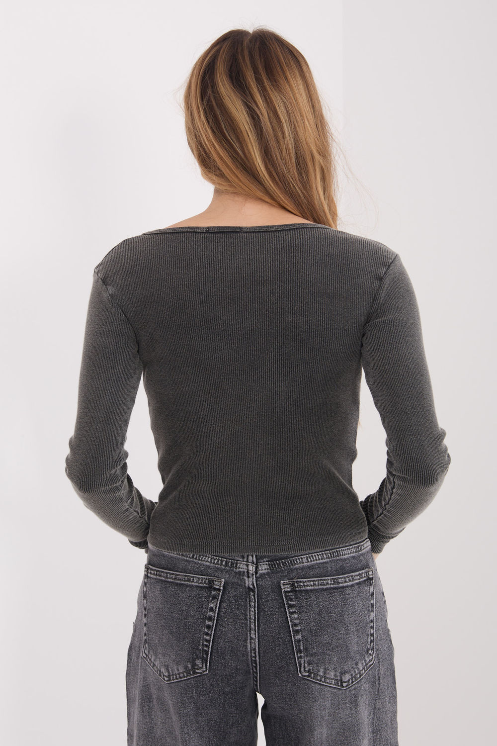 Black fitted ribbed blouse