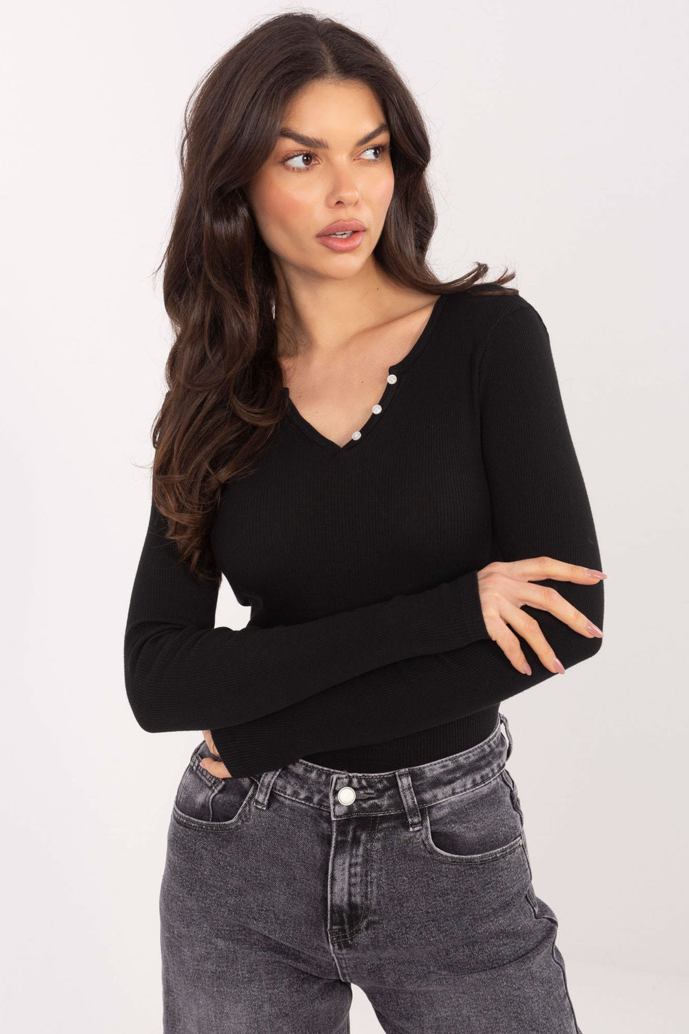 Black fitted ribbed blouse