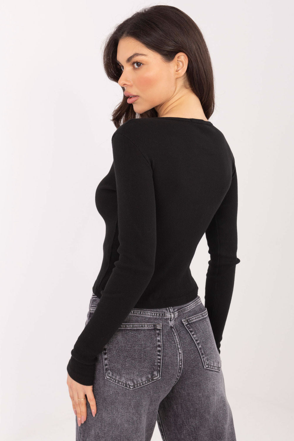 Black fitted ribbed blouse
