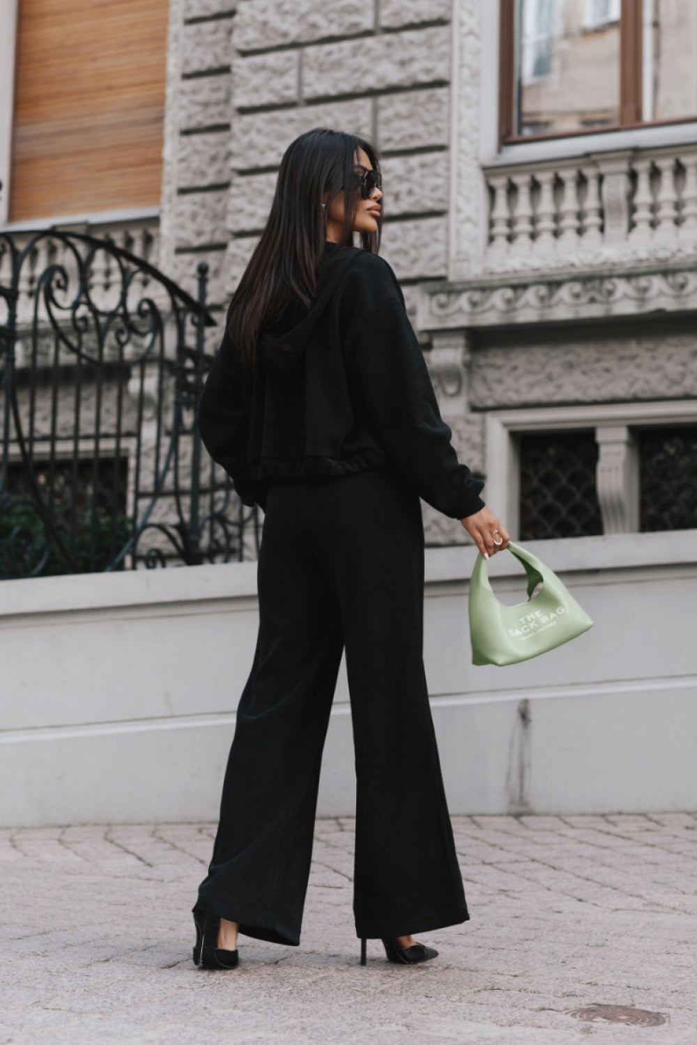 Black elastic-waist cotton trousers