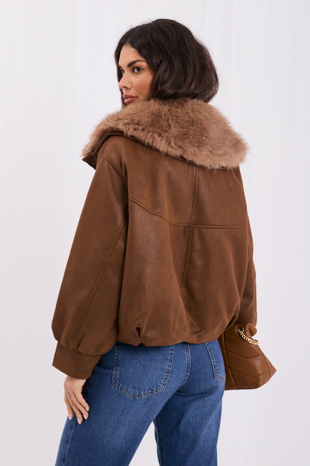 Brown buttoned pocket suede coat