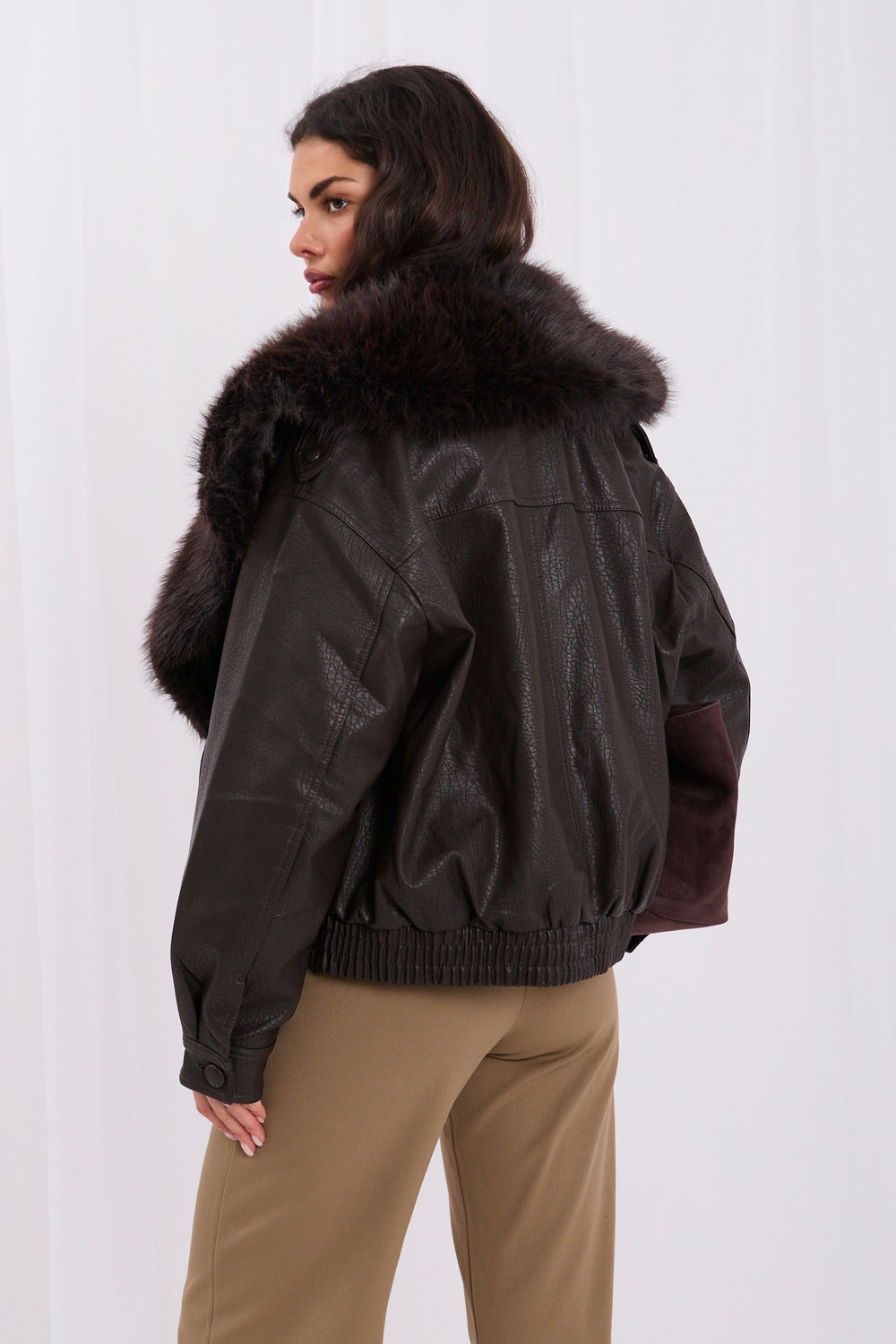 Double-breasted leather coat