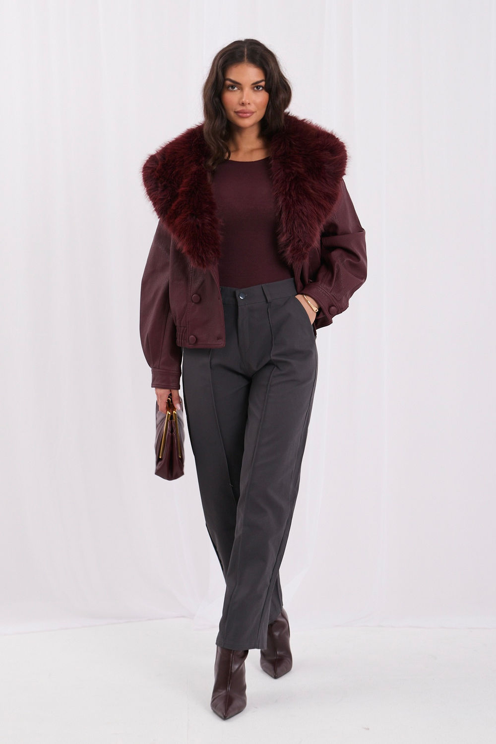 Red faux leather coat