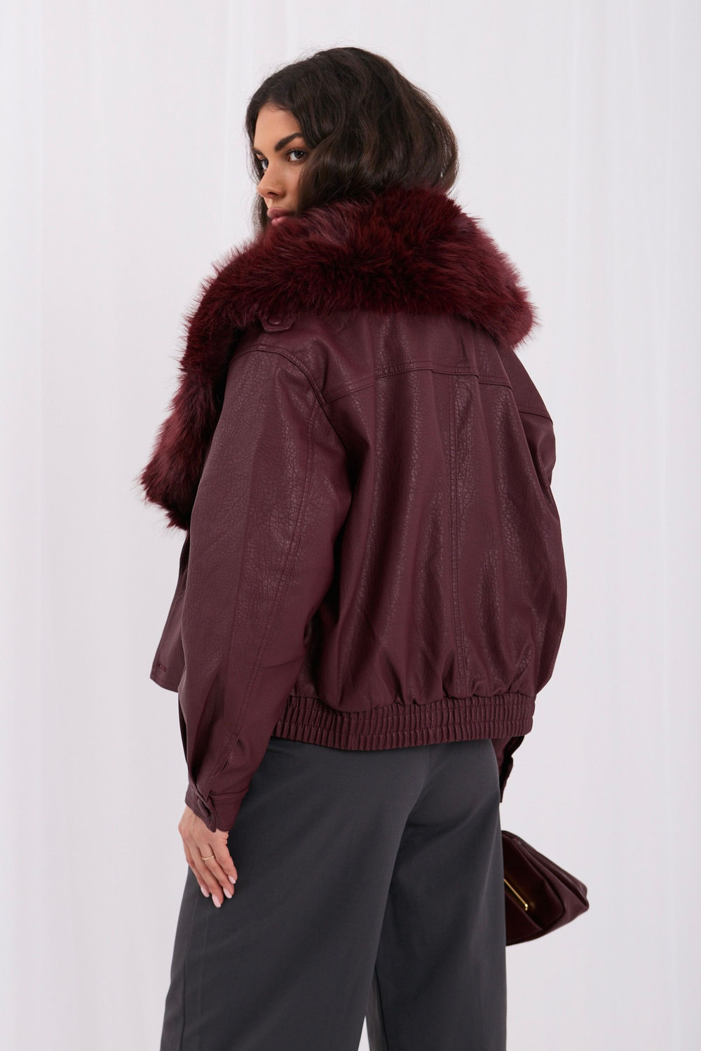 Red faux leather coat