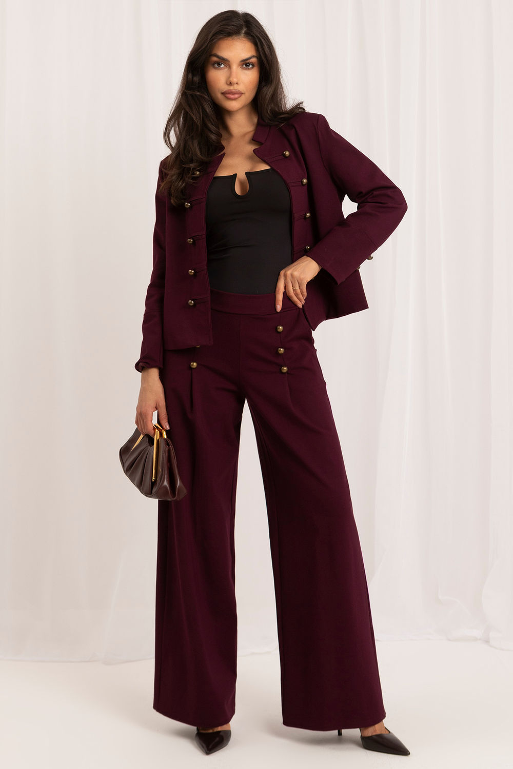 Black buttoned elastic trousers