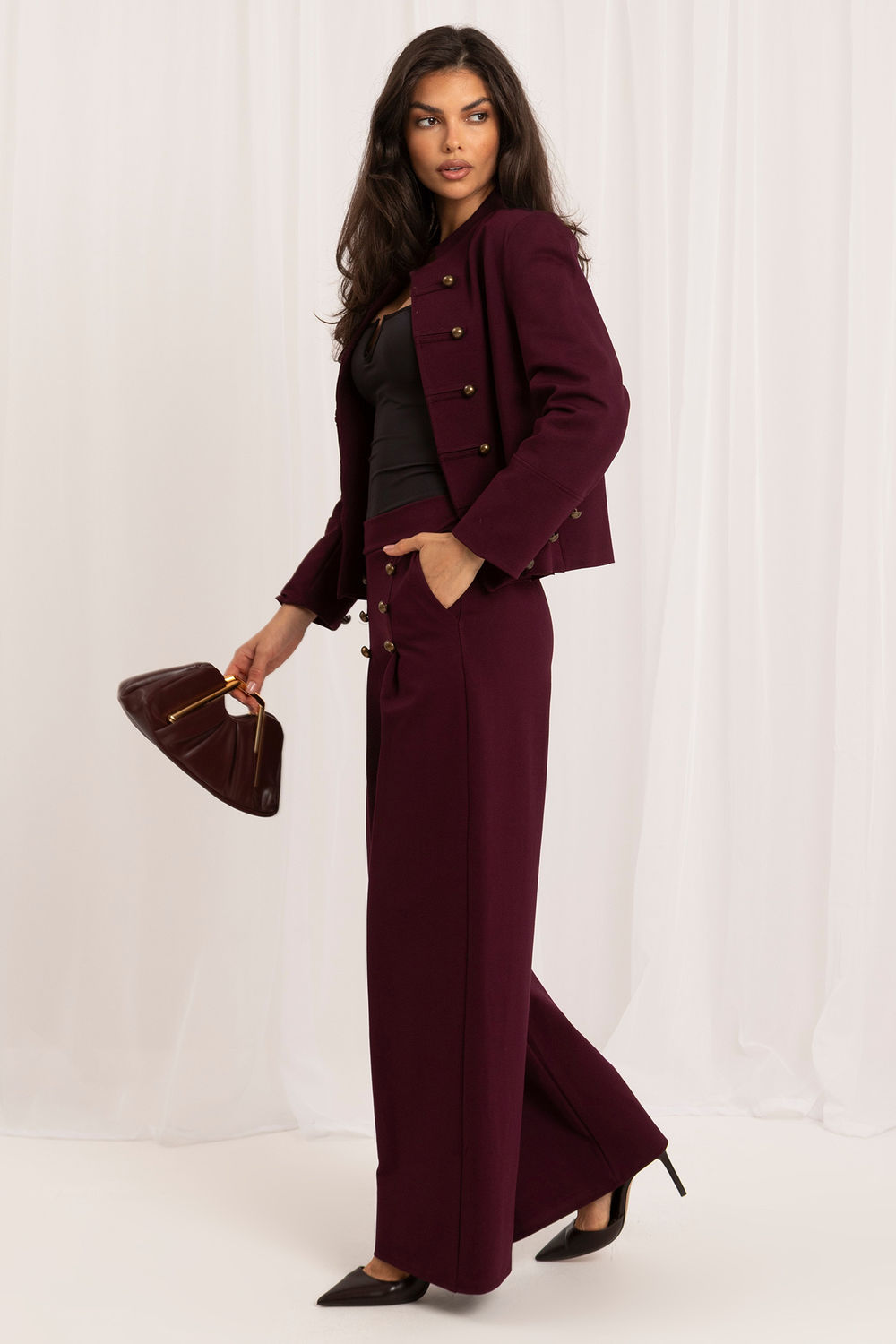 Black buttoned elastic trousers