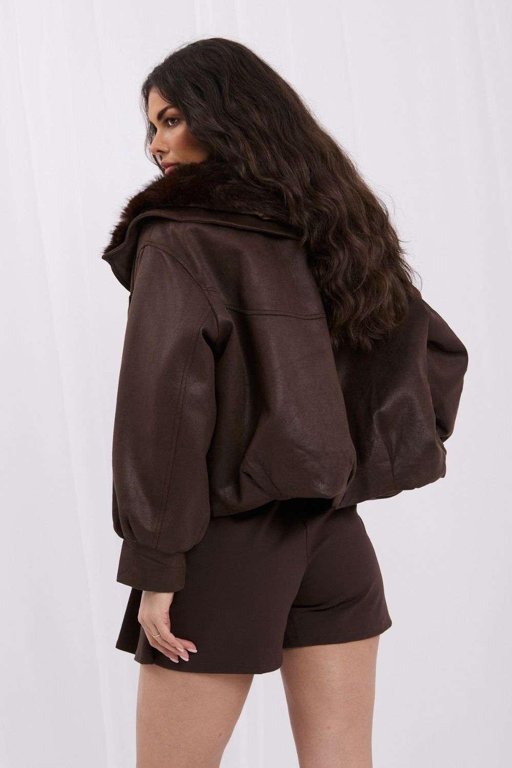 Brown buttoned pocket suede coat
