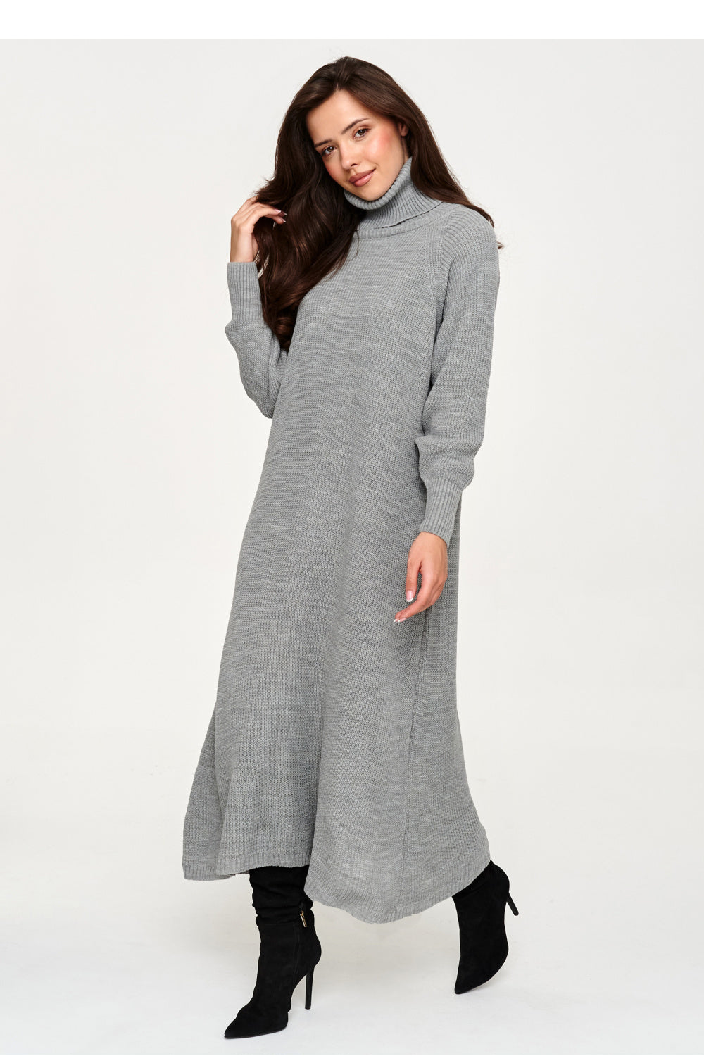 Grey oversized belted knit dress