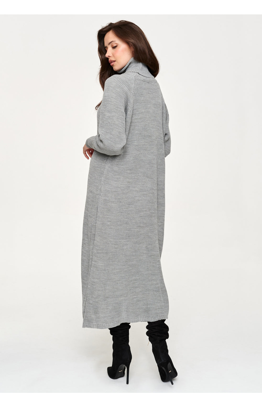 Grey oversized belted knit dress
