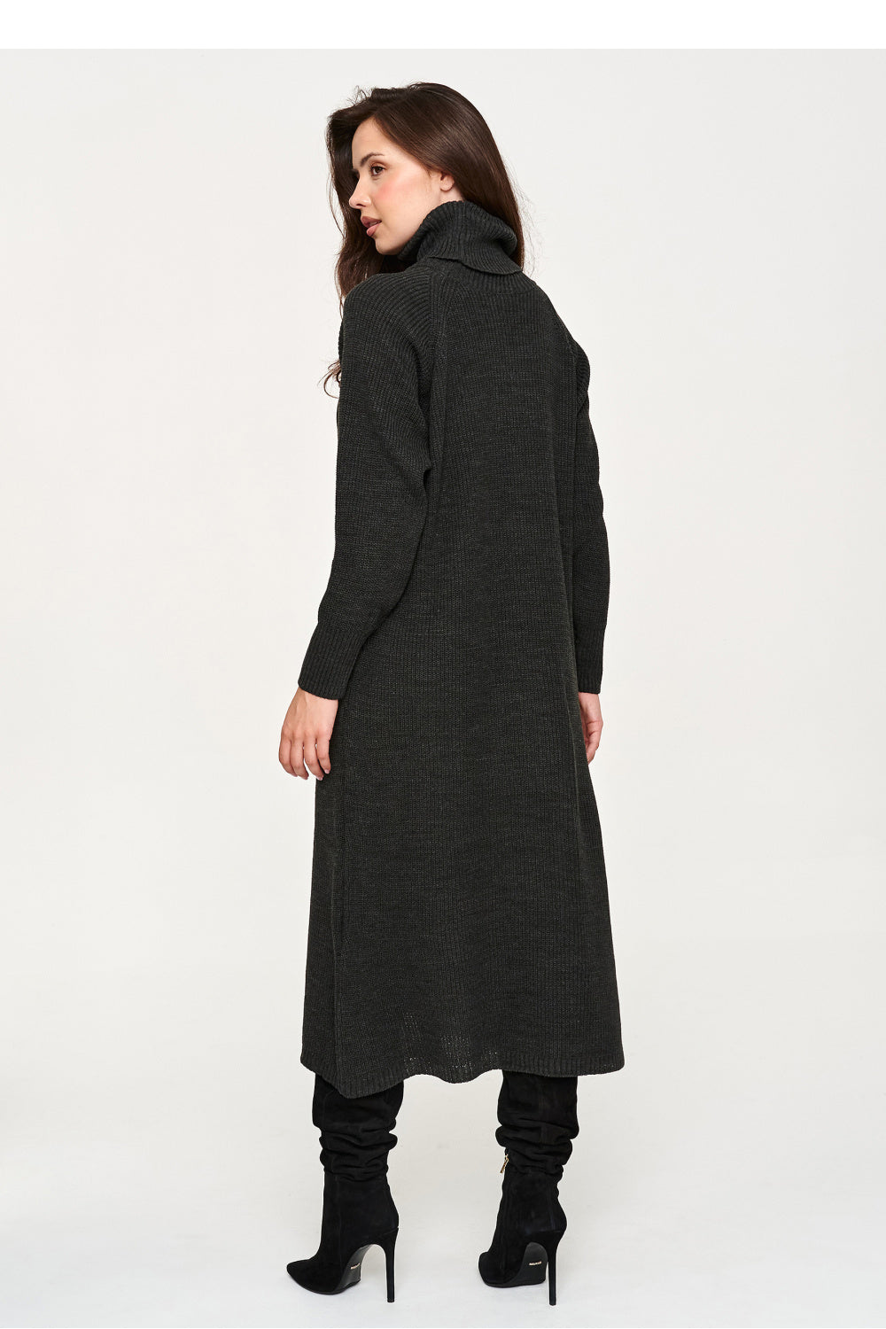 Grey oversized belted knit dress