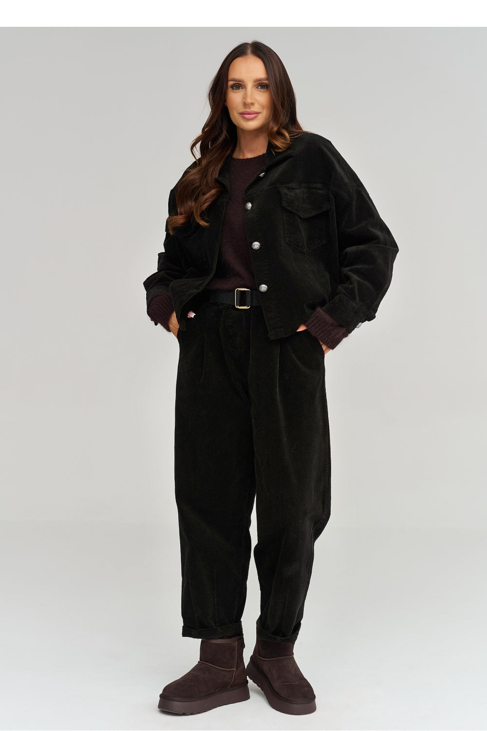 Long-sleeve corduroy coat