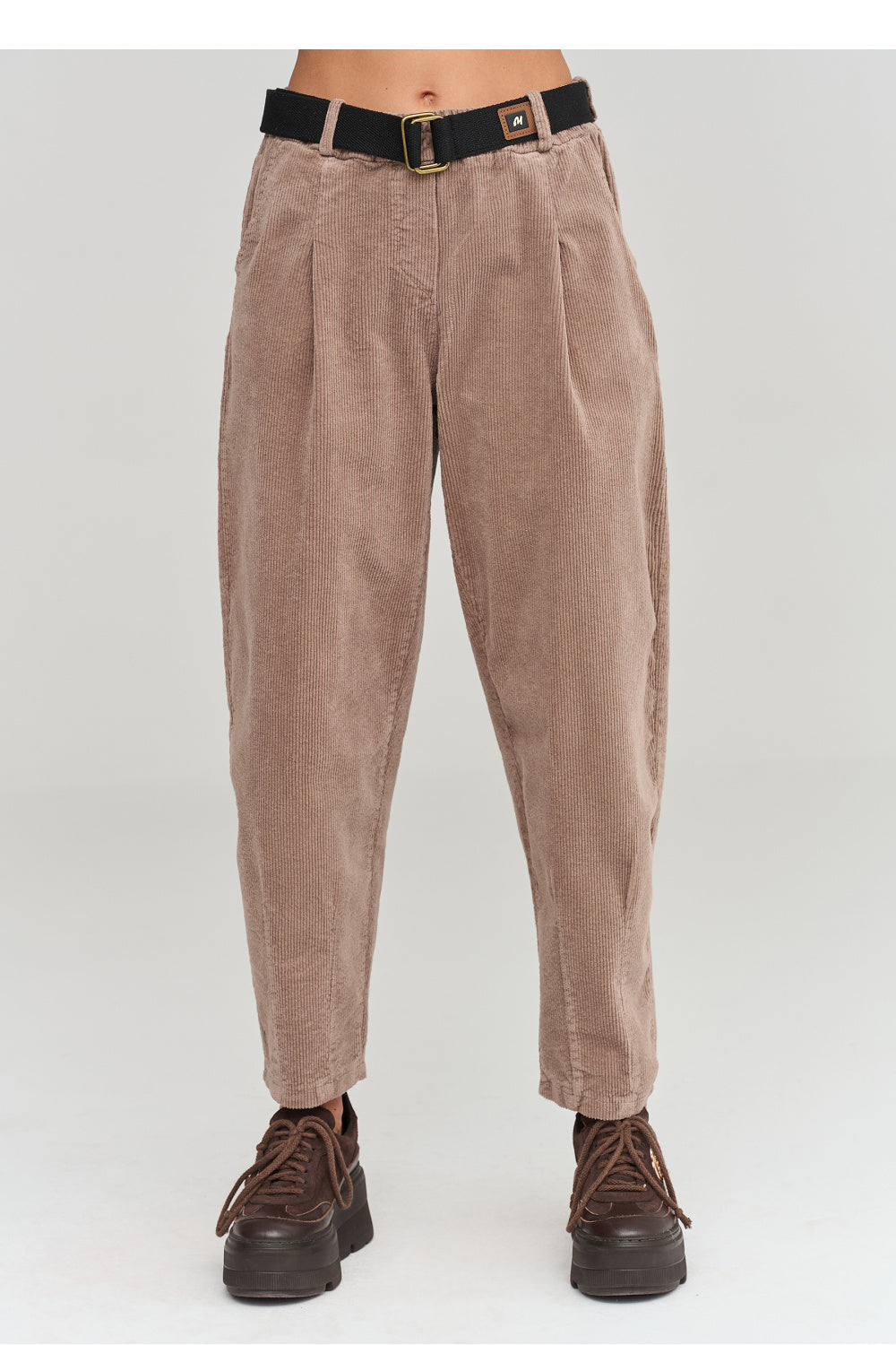 Belted corduroy trousers