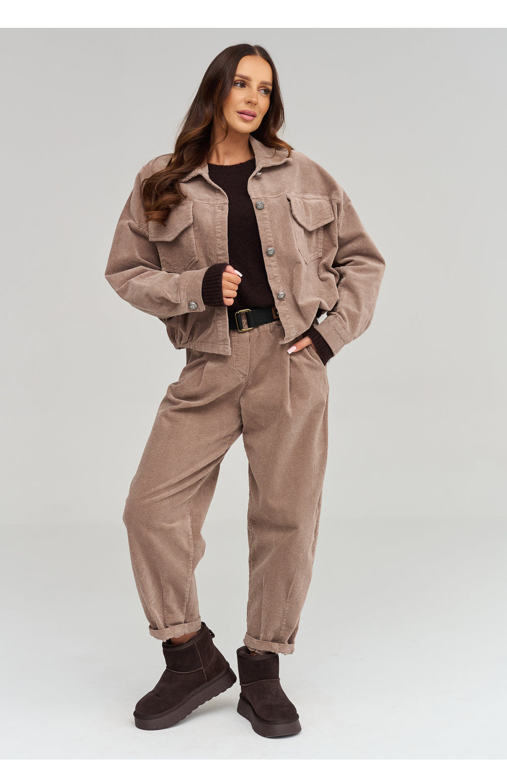 Belted corduroy trousers