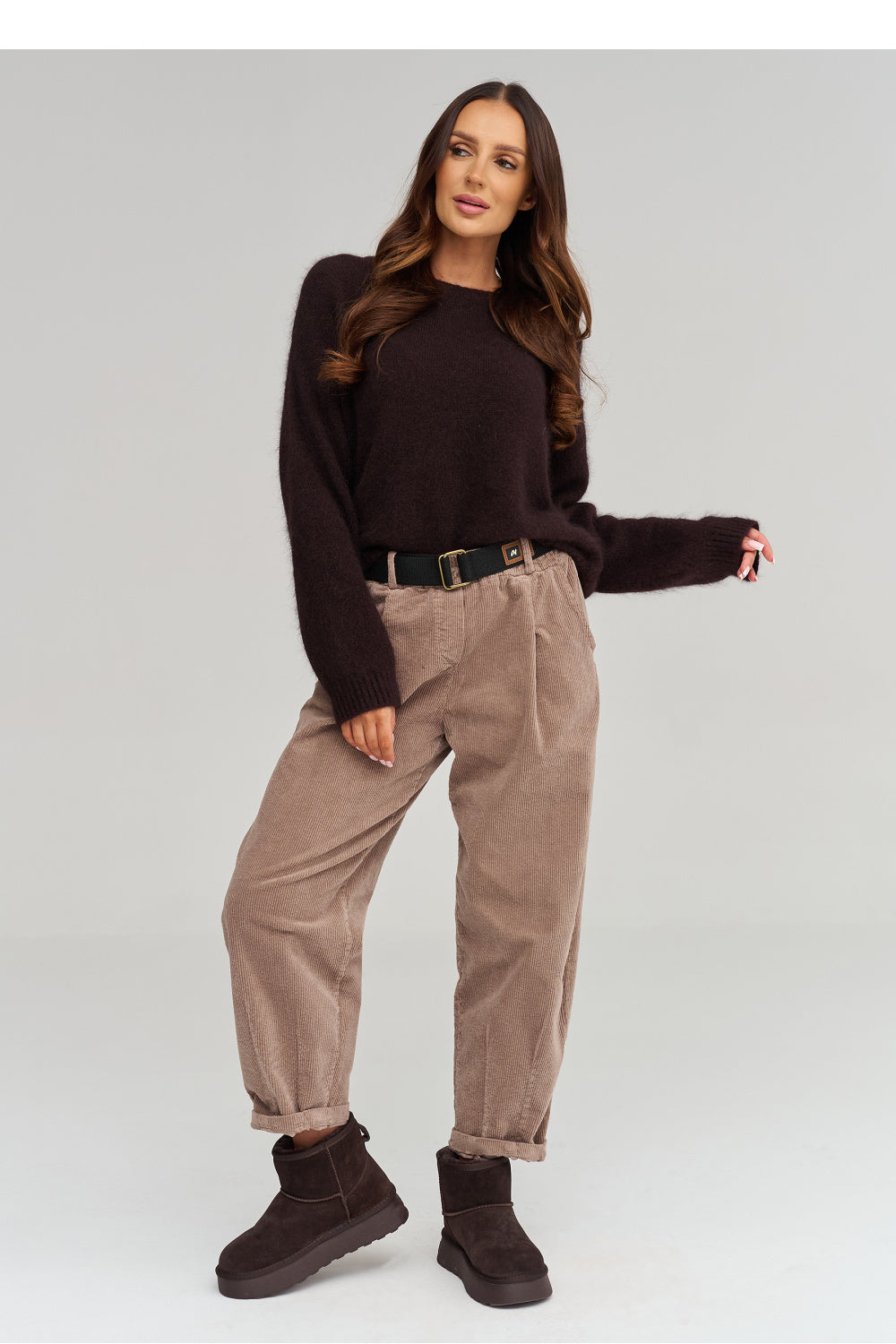 Belted corduroy trousers