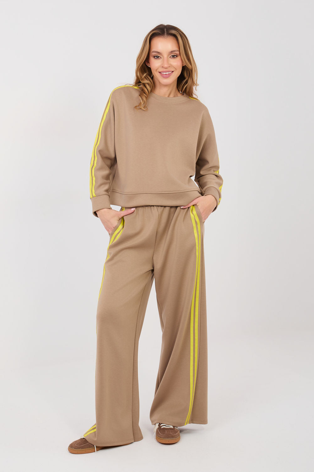 Pink striped wide-leg viscose trousers