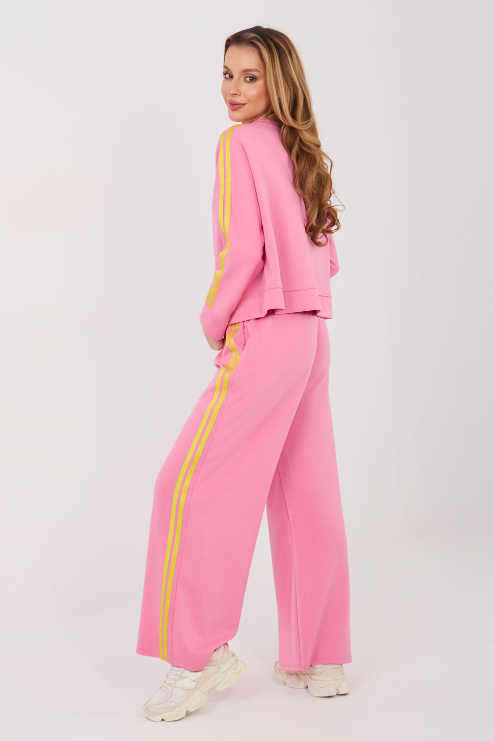 Pink striped wide-leg viscose trousers