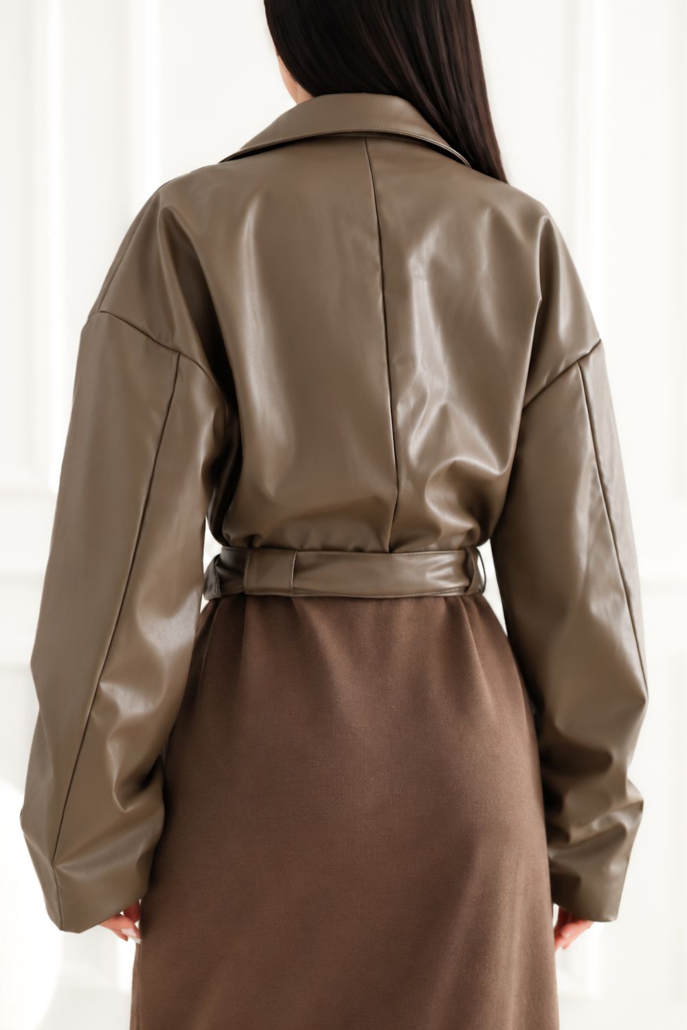 Belted leather coat