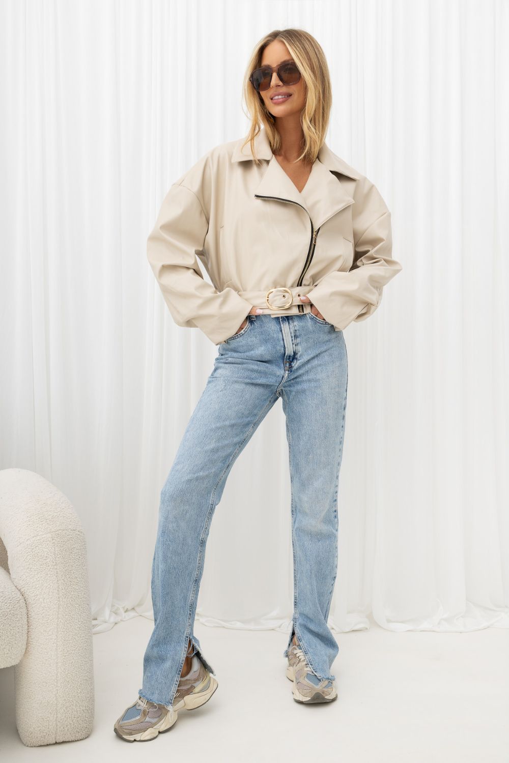 Belted leather coat