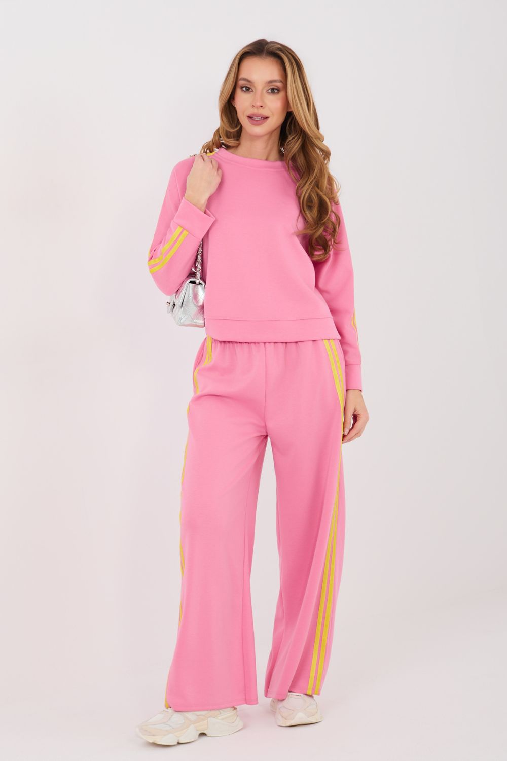 Pink striped wide-leg viscose trousers