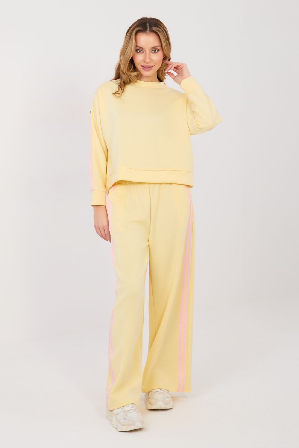 Pink striped wide-leg viscose trousers