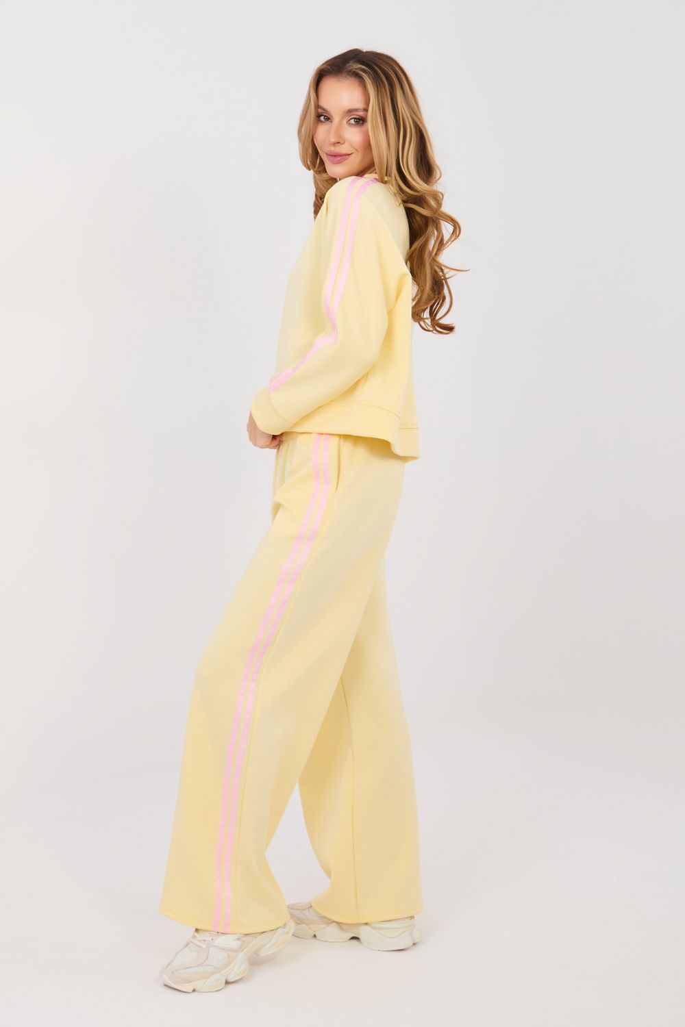 Pink striped wide-leg viscose trousers