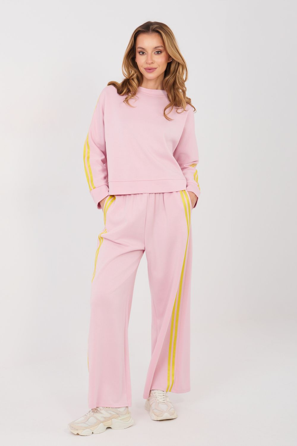 Pink striped wide-leg viscose trousers