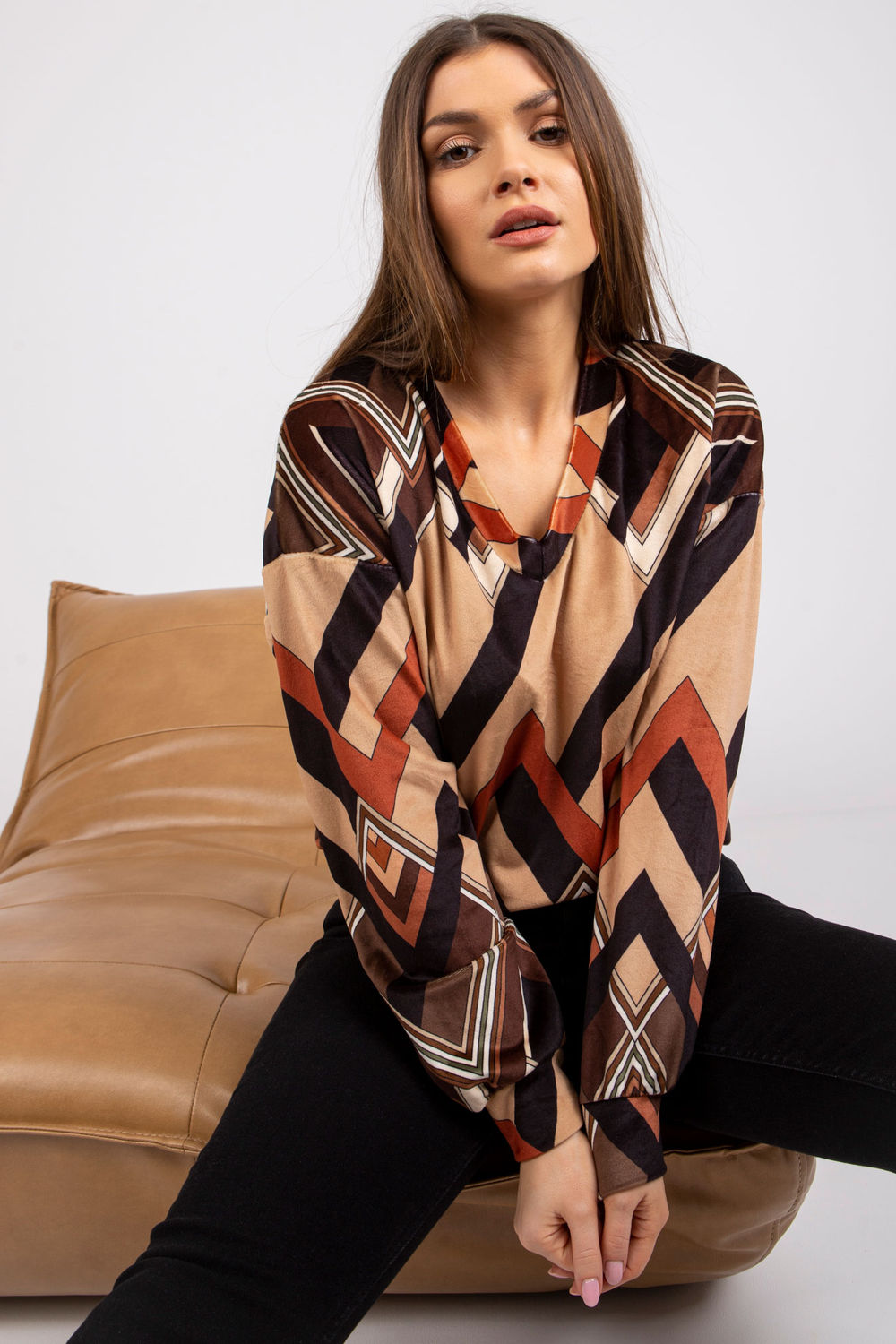Green velour blouse