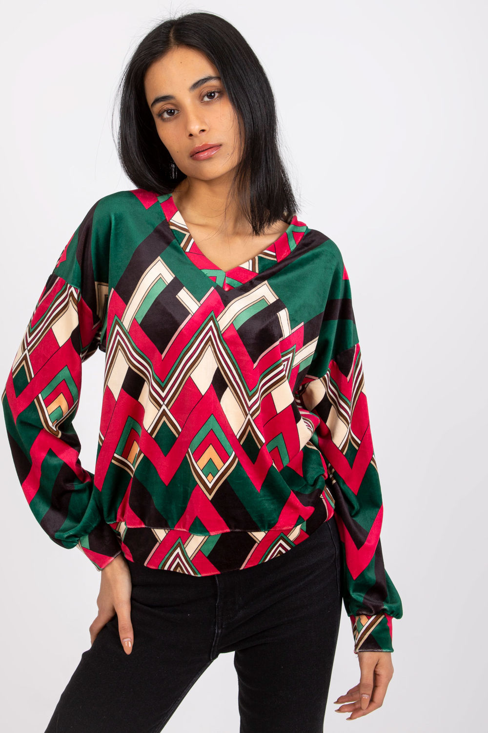 Green velour blouse