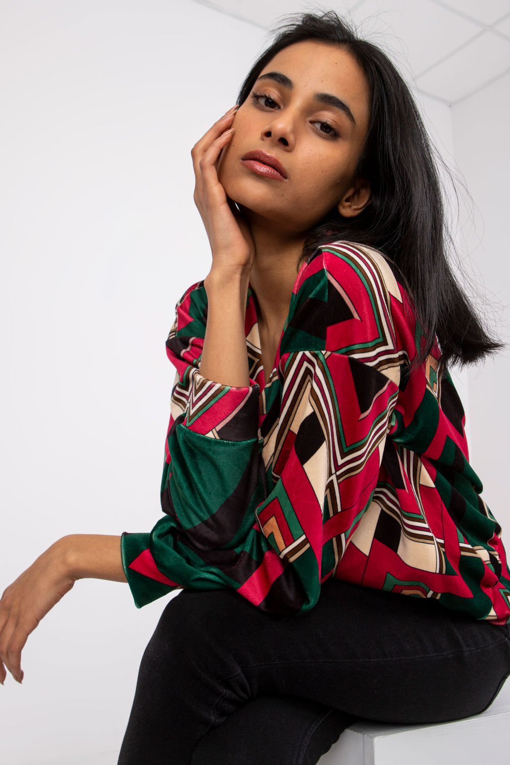 Green velour blouse