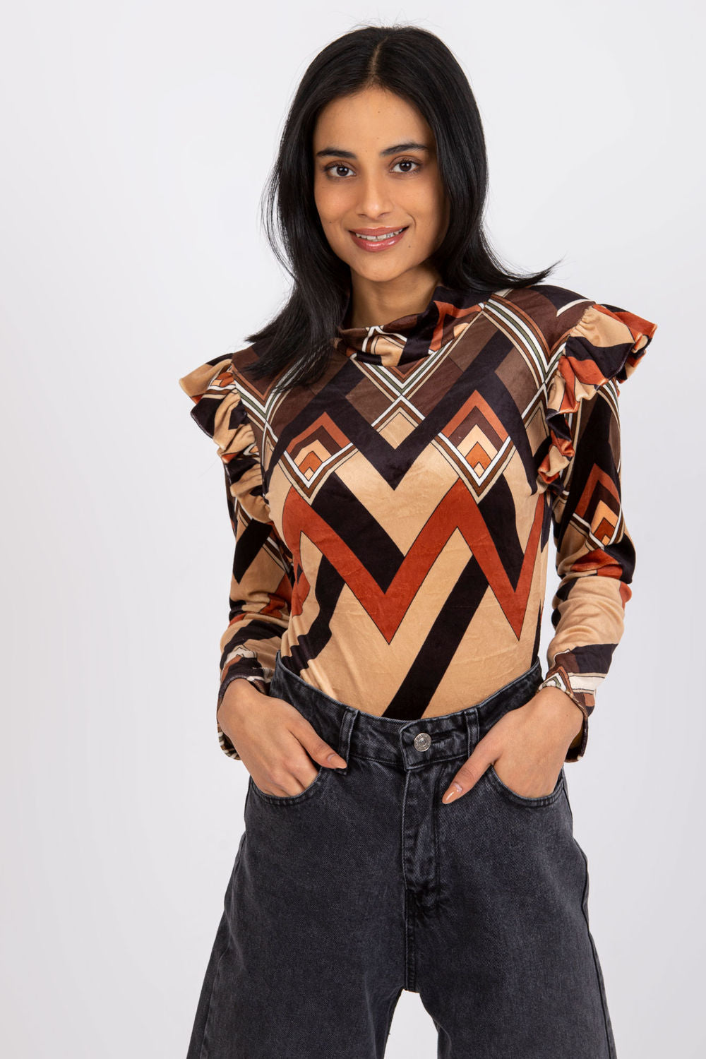 Orange velour blouse