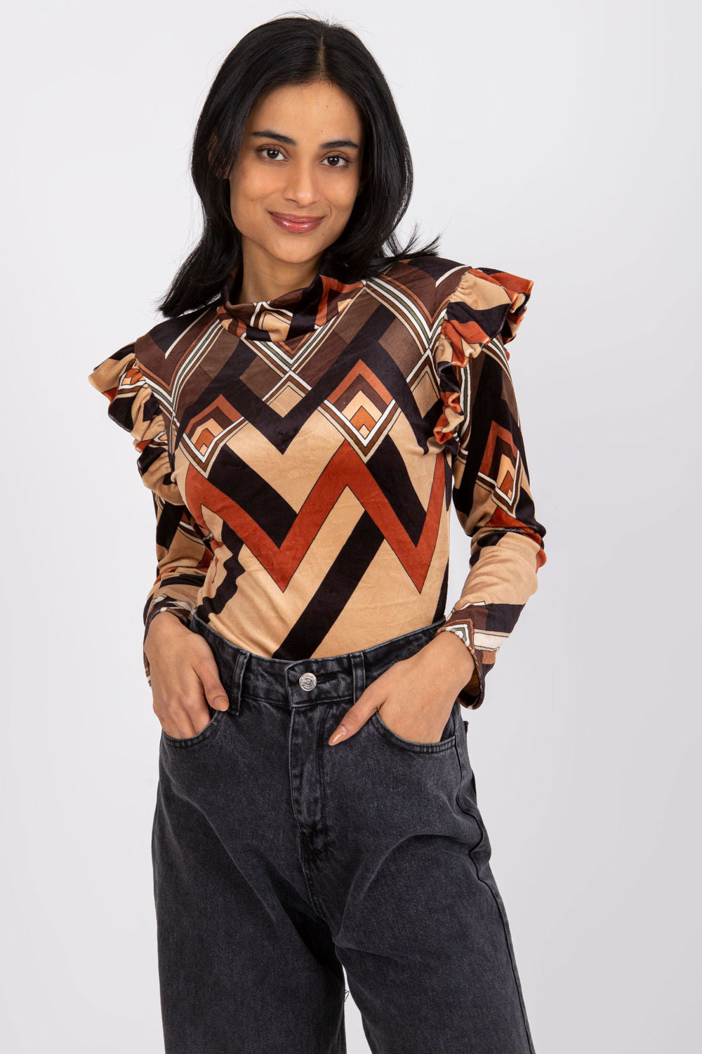 Orange velour blouse