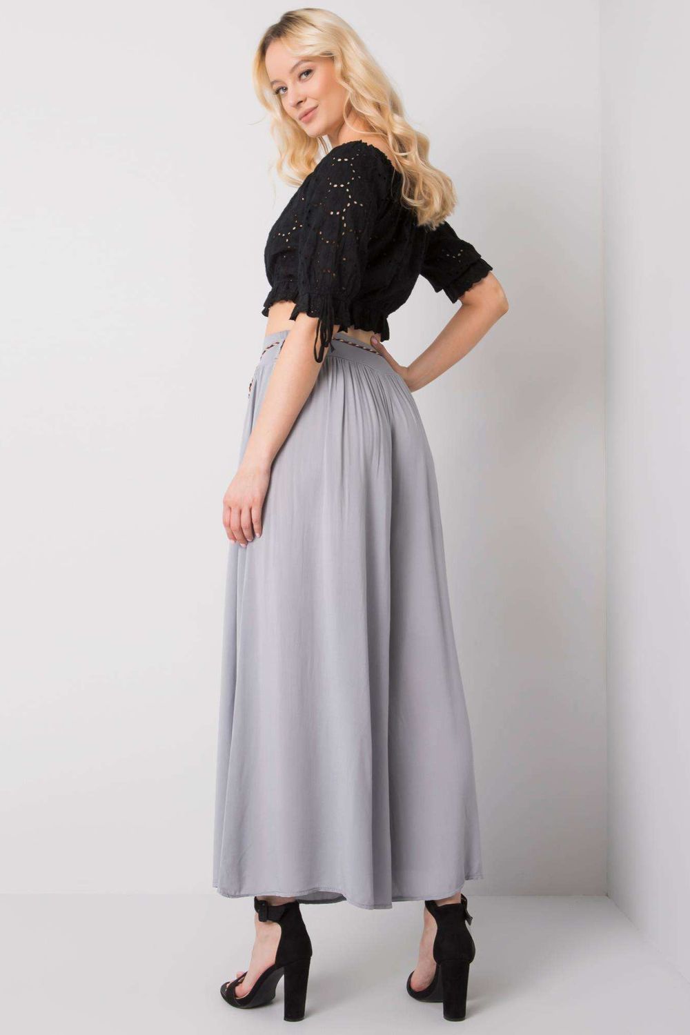 Beige wide-leg trousers