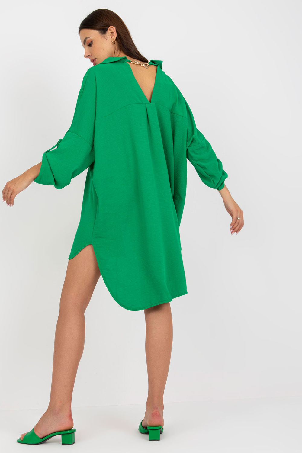 Green asymmetric polyester dress